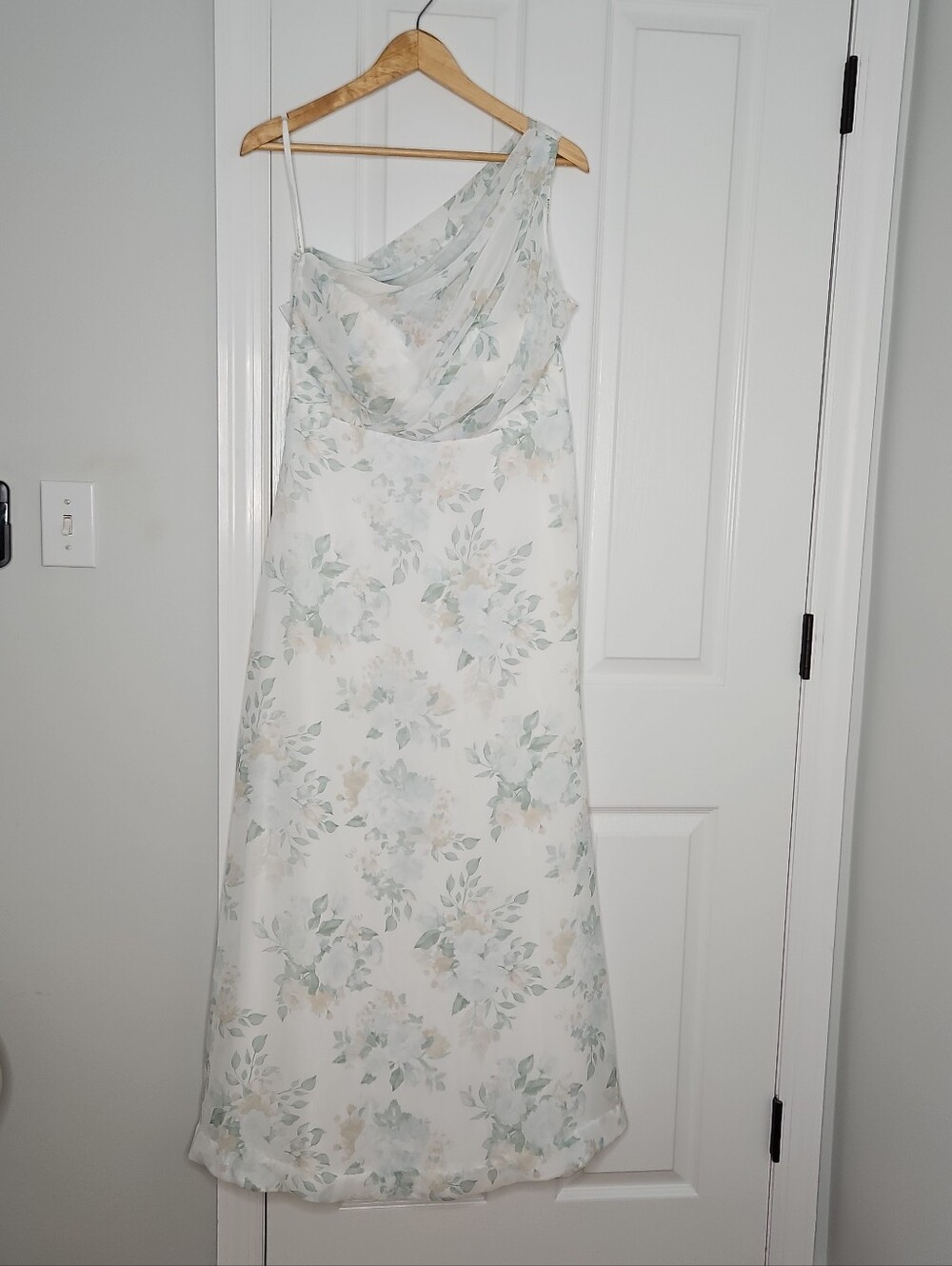 Birdy Grey One Shoulder Kira Dress Chiffon L Sage Floral Prnt Bridesmaid Wedding